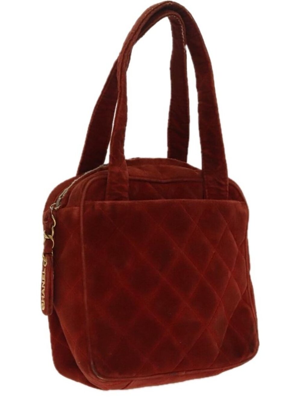 CHANEL Matelasse Hand Bag Velor Orange Gold CC Auth bs19395